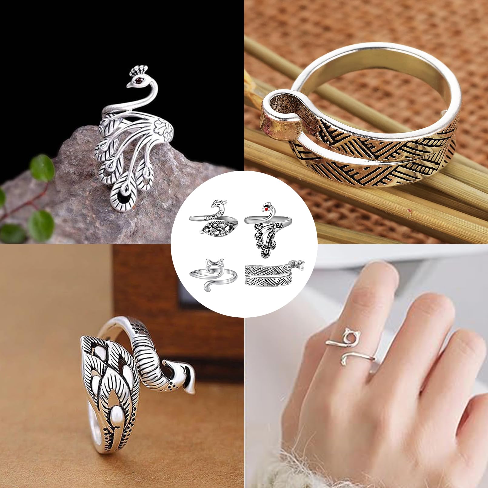 Egowry Adjustable Knitting Crochet Loop Ring 4 Pcs Crochet Ring for Finger Yarn Tension Rings Easy Crocheting Hand Knitting Supplies for Crochet Work for Women