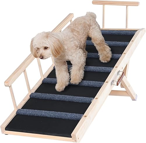 VEVOR Dog Ramp, Folding Pet Ramp for Bed, Adjustable Dog Ramp for Small, Large, Old Dogs & Cats, Wooden Pet Ramp with 47.2" Long Ramp, Adjustable