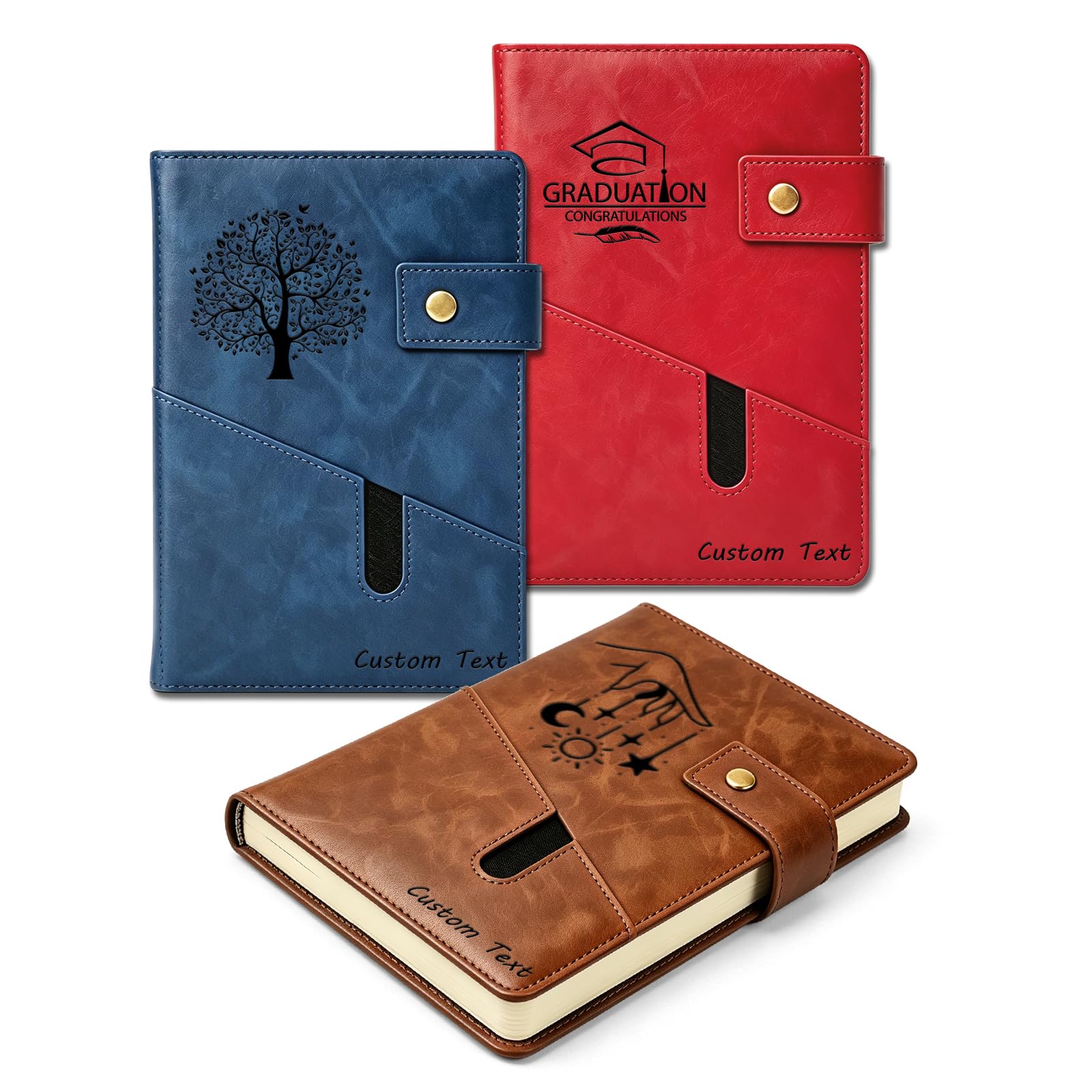 WFE Personalized Custom Notebook A5 Professional Business Leather Notebook 21 x 15 cm Lined Office Journal 200 Pages Personalized Diary for Men Women Work School