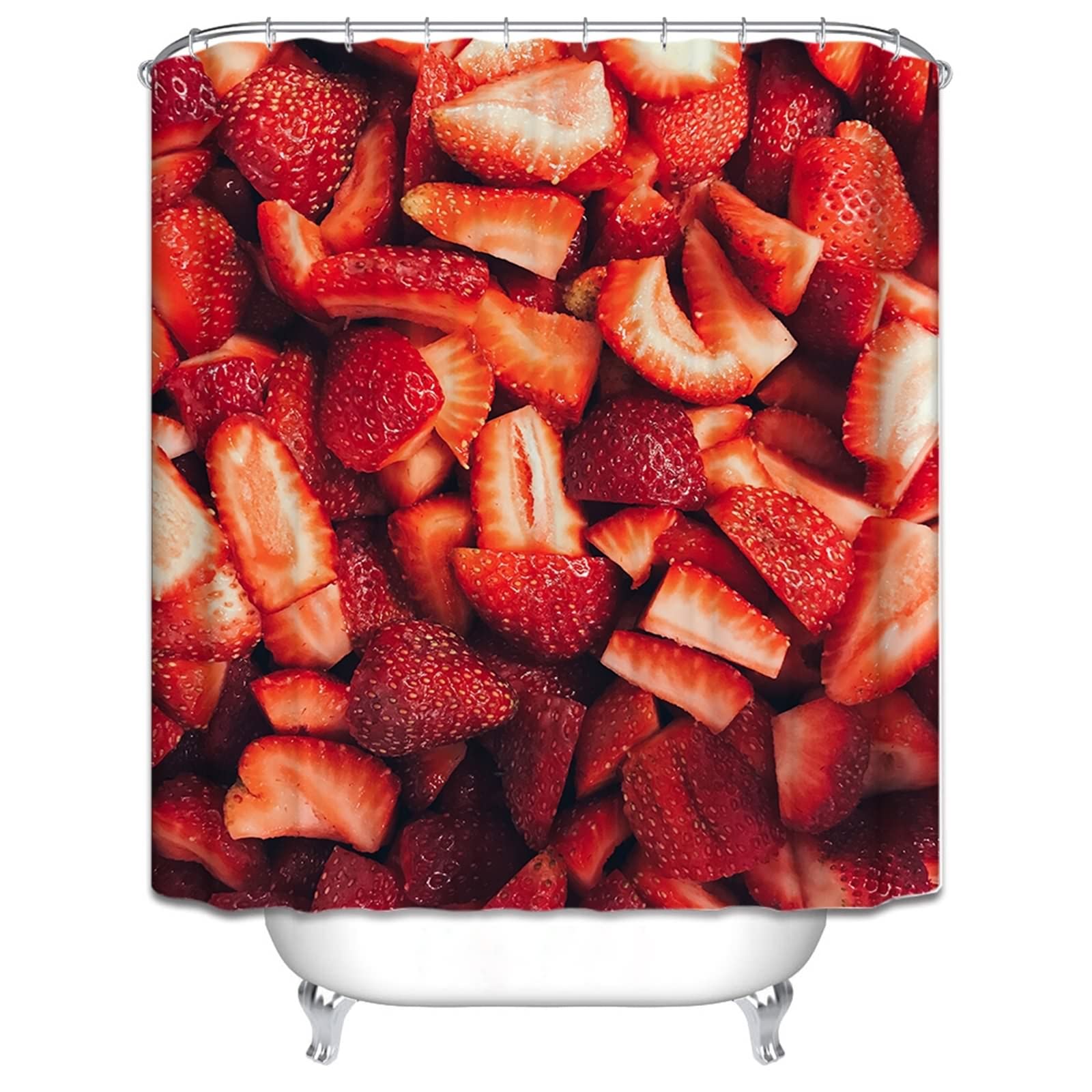 Tenda Doccia 180x200 Tessuto, Poliestere Multicolore Modello Fragola Tenda vasca da bagno, lavabile, asciugatrice rapida