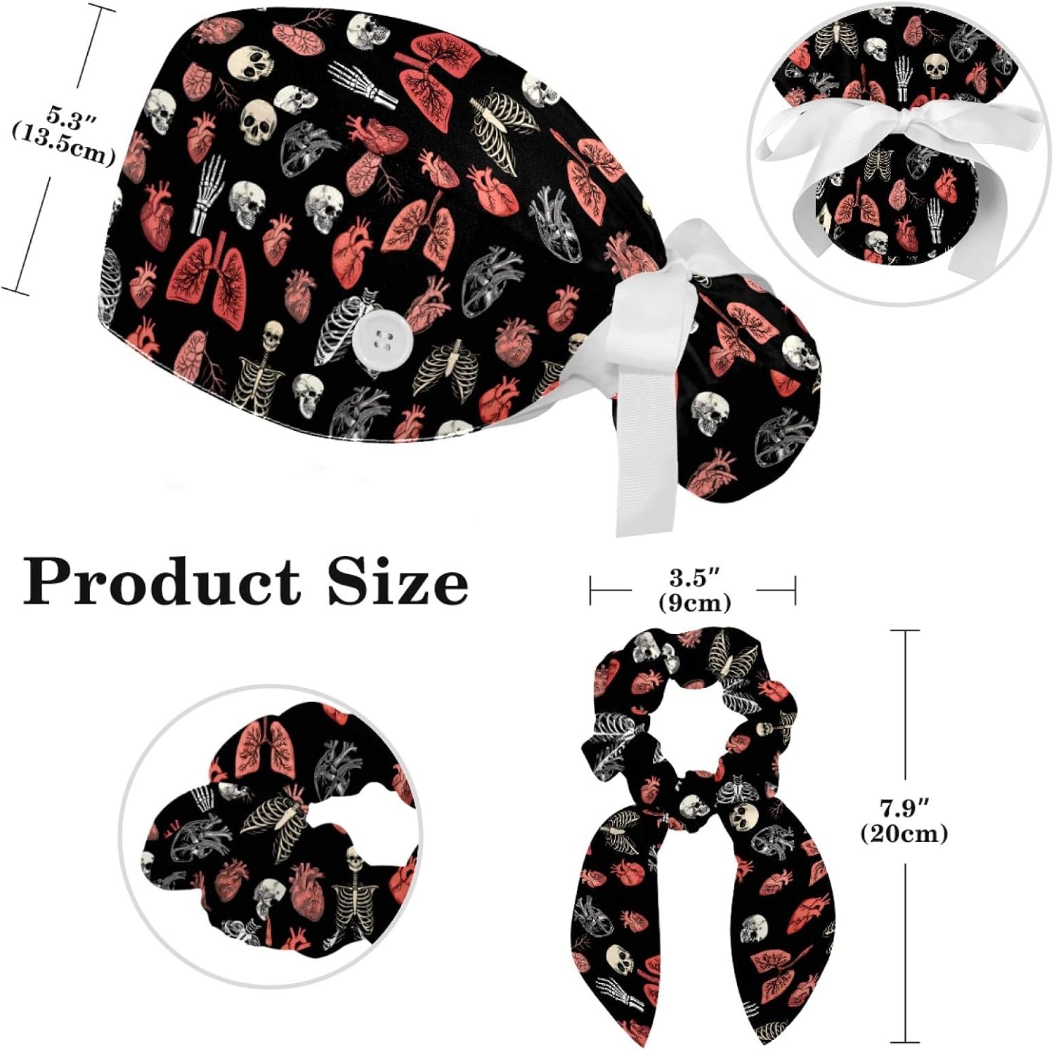 Surgical Caps for Women Nursing Hats with Ponytail, Adjustable Scrub Cap, Nurse Hat with Button, Bouffant Scrunchy for Nurse