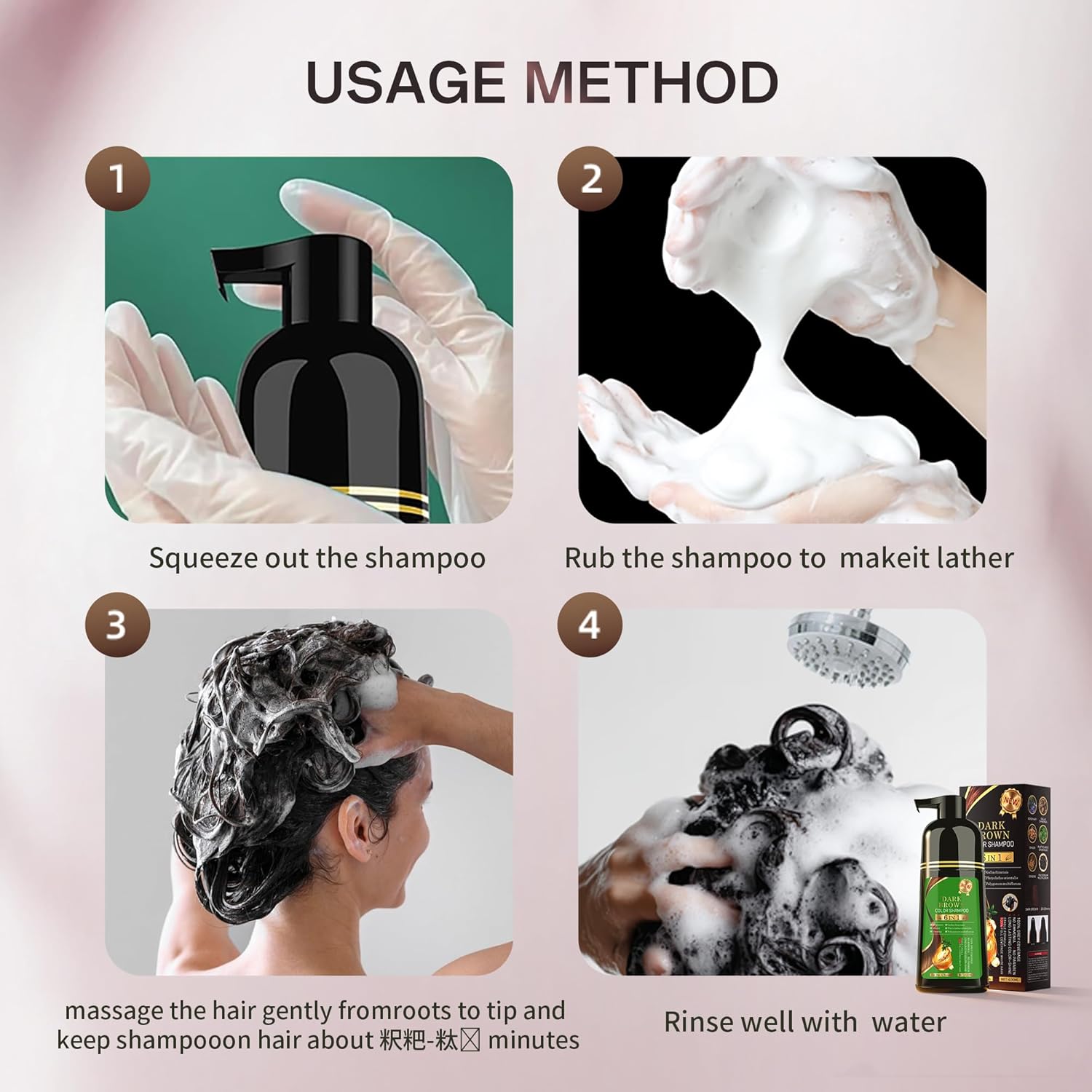 Black Hair Dye Shampoo 6-in-1 for Gray Hairr，Semi-Permanent Hair Color Shampoo for Women and Men，100% Grey Coverage Long-Lasting Color，Natural herbal Ingredients(Natuarl Black)