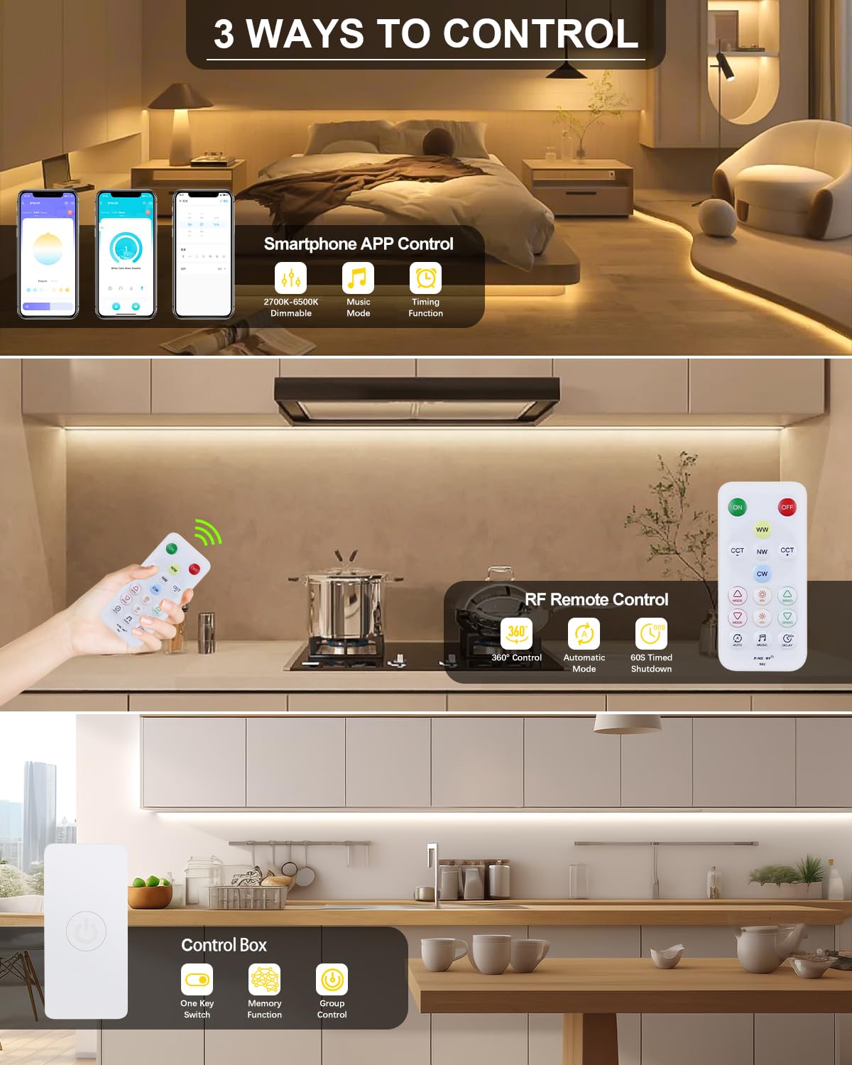 ALITOVE 24V LED Streifen 10M Abstimmbar Weiß 2700K~6500K mit APP-Steuerung | RF Fernbedienung, Lichtband LED Selbstklebend, Flexibel 608LEDs/M, Für DIY Unterschrank Beleuchtung Küche TV