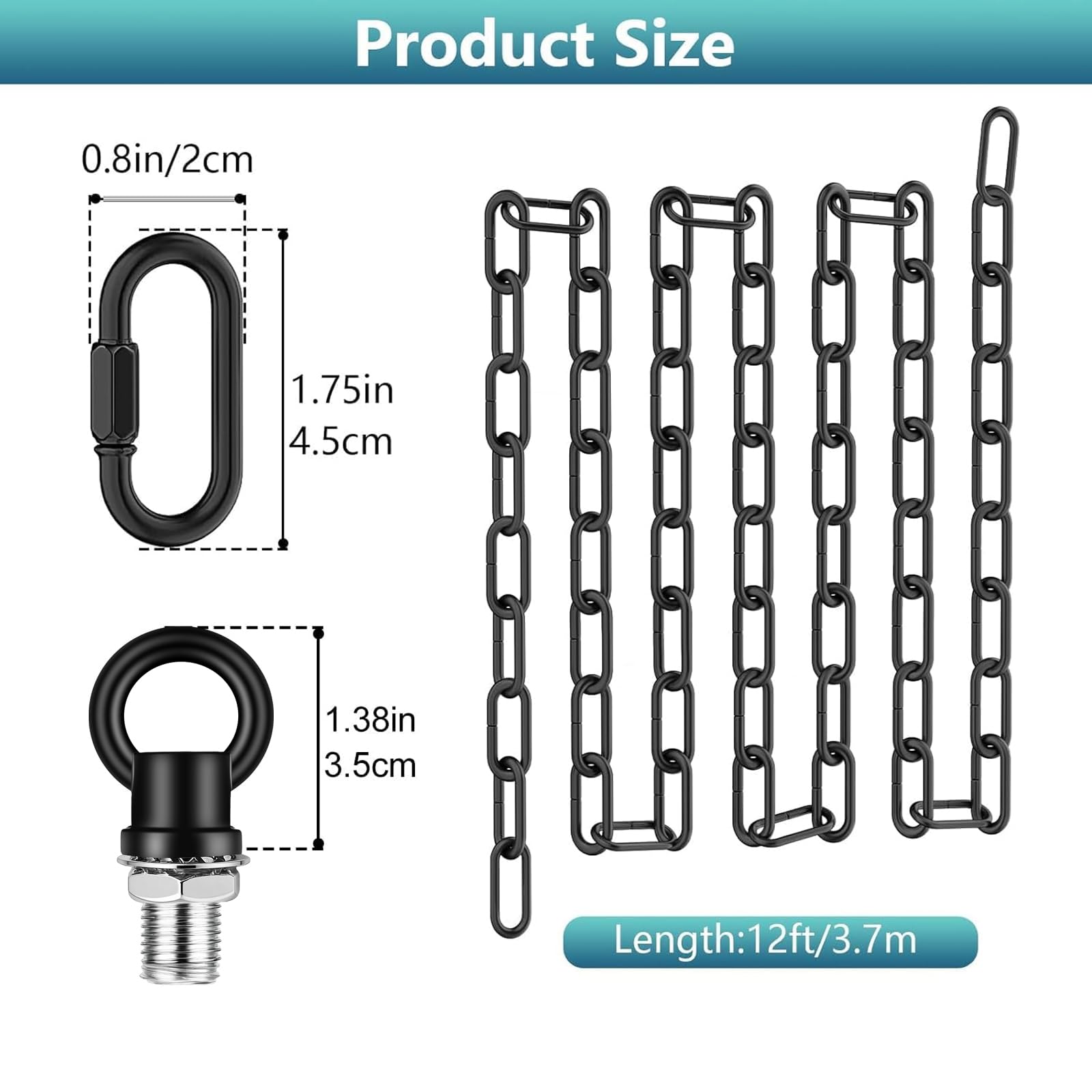 garini 12 Feet Industrial Black Light Fixture Chain, Adjustable Metal Pendant Chandelier Chain Extension with Detachable Link, Maximum Load is 66 Pounds — Amazon image 2