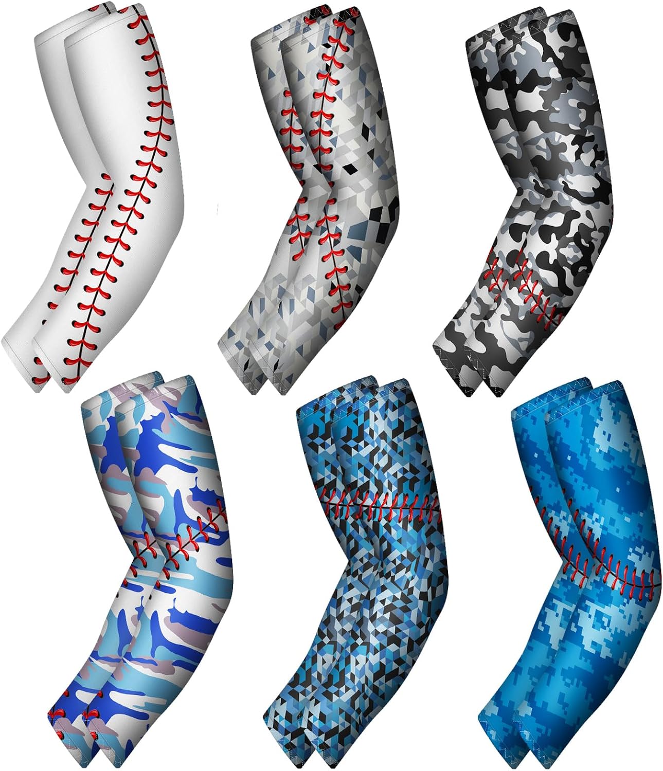 6 Pairs Baseball Arm Sleeve Youth Sports Elbow Compression Baseball Arm Sleeve Sun Protection Anti Slip