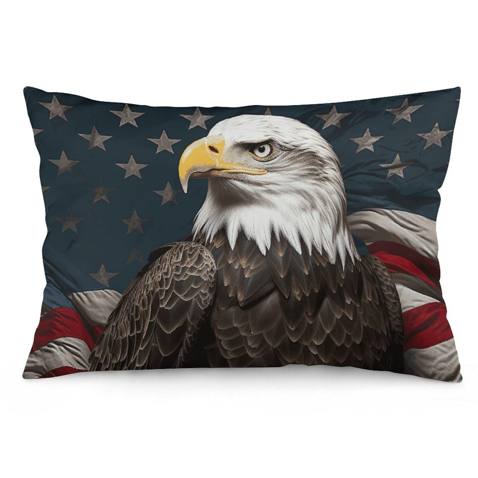 2 Pack Pillow Cases for Hair and Skin, Soft Breathable Pillow Case Covers with Hidden Zipper, American Bald Eagle Sitting on Flag Ribbon Pillowcase 20"x30" Pillow Covers for Sleeping Gift