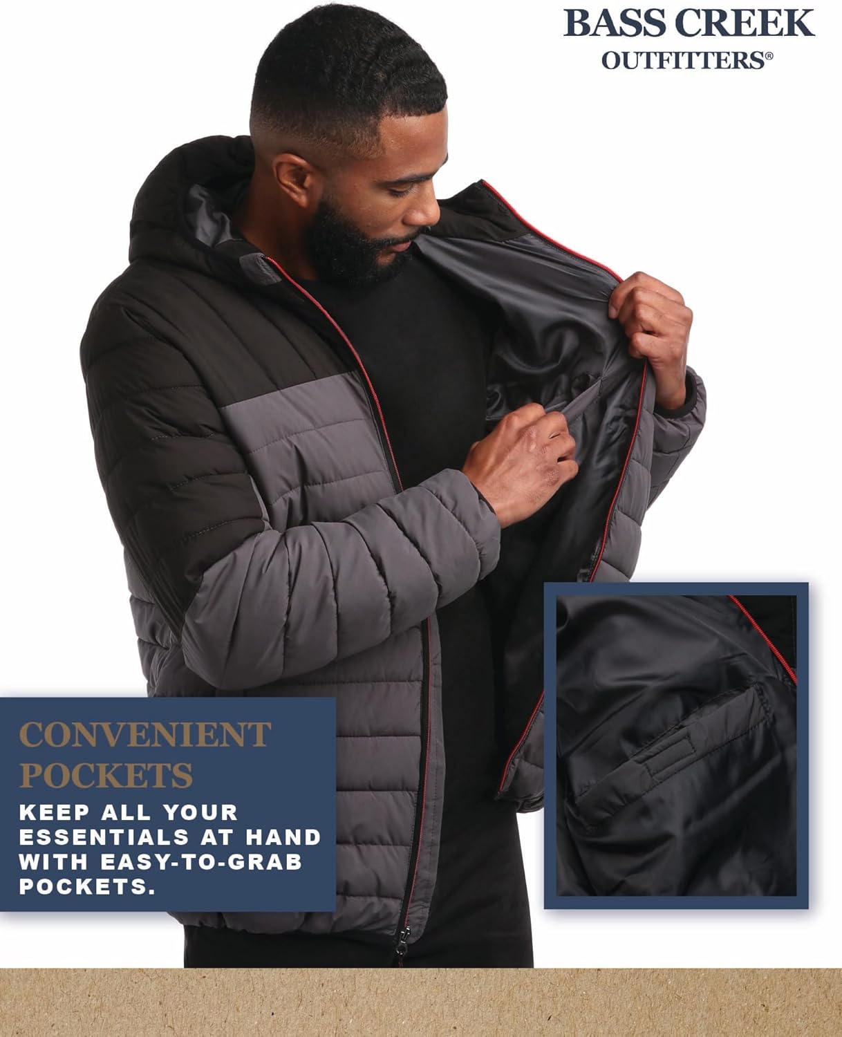 Bass Creek Outfitters Mens Puffer Jacket - Weather Resistant Midweight Quilted Warm Insulated Winter Coats for Men - Image 5