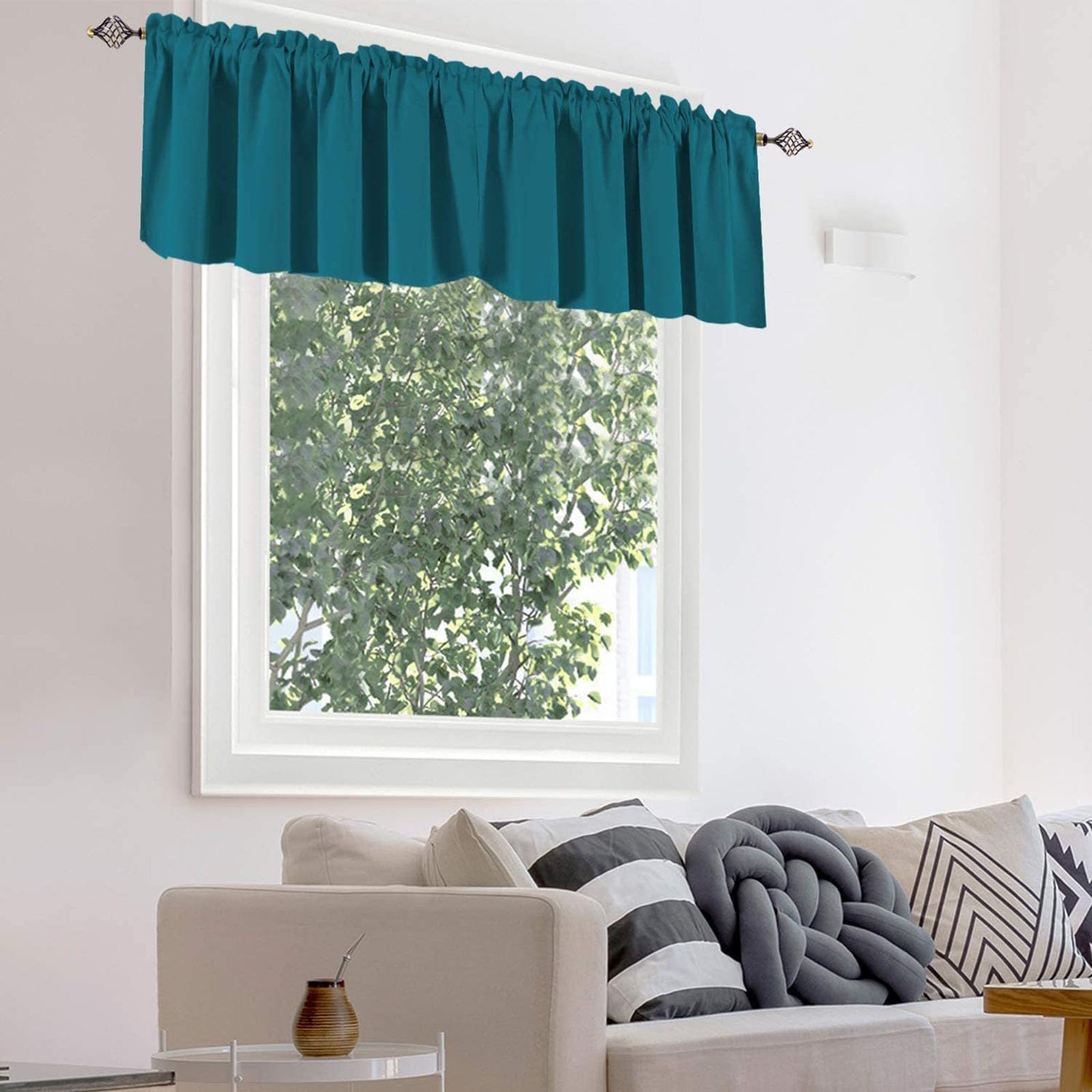 Kitchen Curtain，Polyester Cotton Fabric Cafe Blackout Curtains, Short Windows Treatment Privacy Pleated Room Divider Noise Cancelling for Small Over Sink Bedroom Campervan Van Caravan(Dark green,145*5