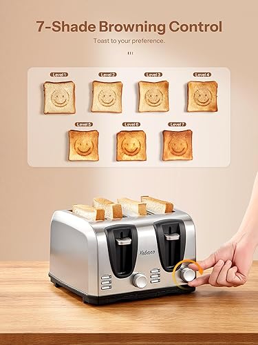 Miniatura 2 de Yabano Tostadora de 4 rebanadas, tostadora con ranura extra ancha y 7 ajustes de sombra, función de descongelación y recalentamiento, haz tostadas
