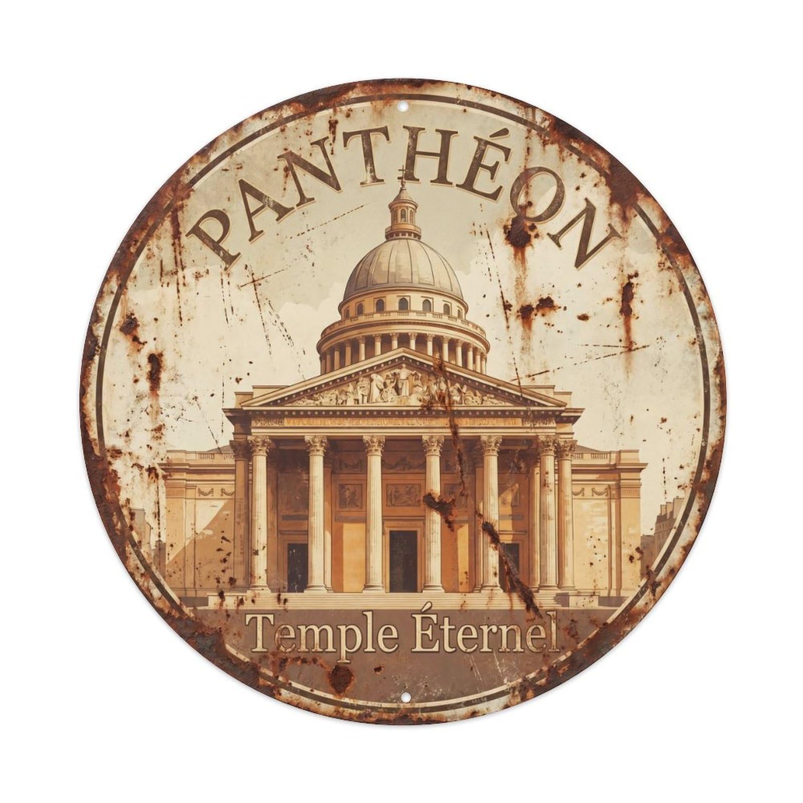 Vintage Travel Pantheon Ancient Roma Metal Tin Sign Plaque Wall Decor for Cafe, Club, Garden Round Metal Poster 8x8Inch
