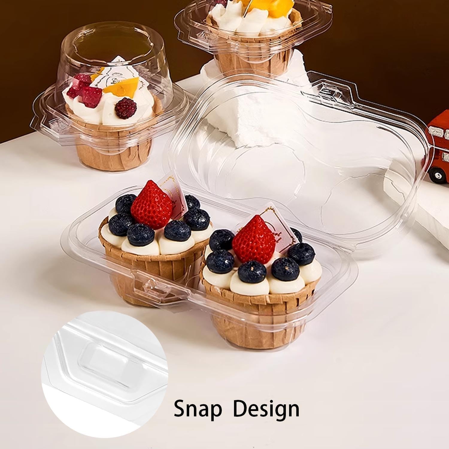 100PCS Cupcake Containers 2 Count Clear Cupcake Boxes Disposable Cupcake Holder with Lid Plastic Cupcake Containers 2 Cavity High Topping for Cupcakes Muffins Pies