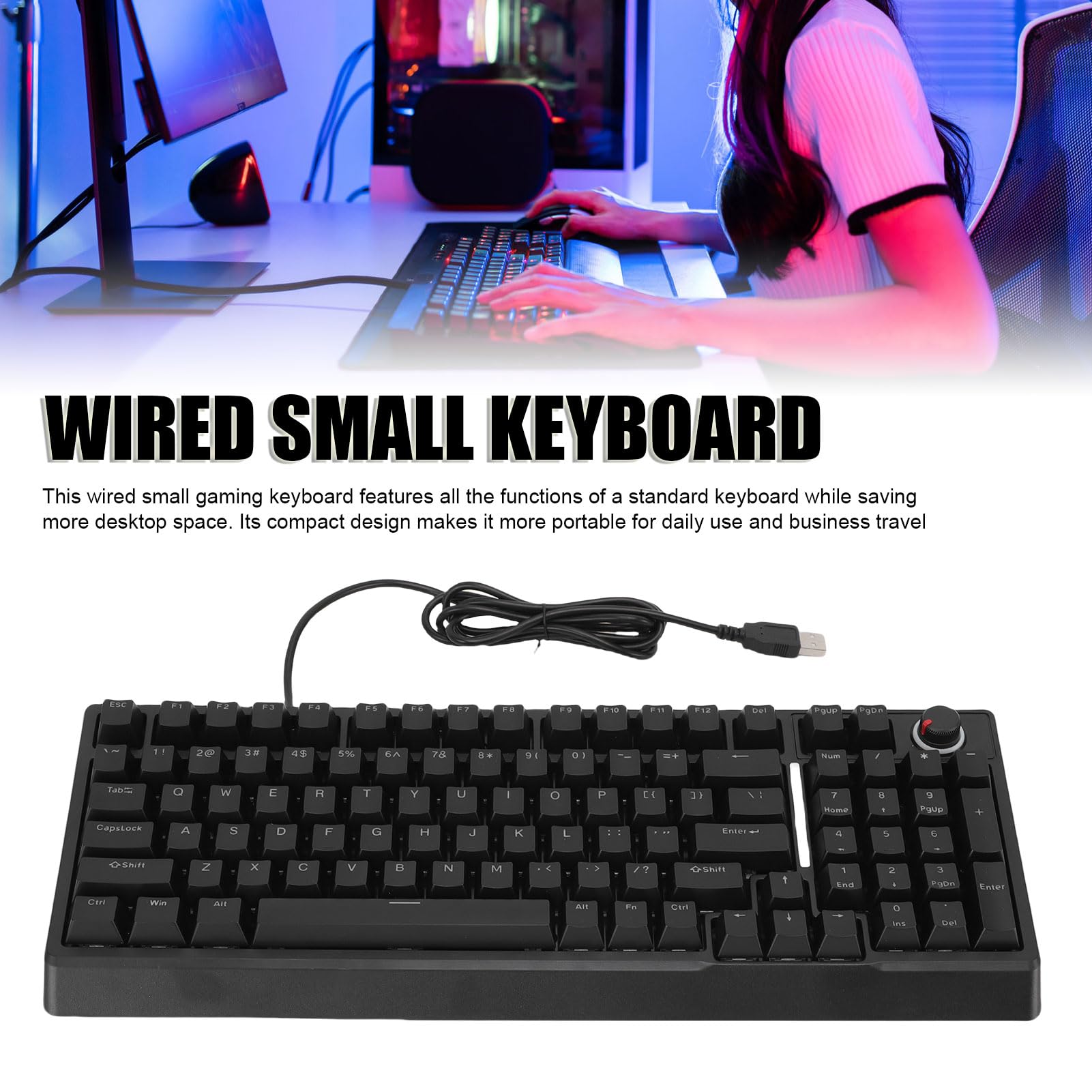 XUMIUZIY Przewodowa Klawiatura Gier RGB, Klawisze 98 Klawisze Mechaniczne klawiaturę Gier z Pokrętłem, Wiele Trybów RGB, 80% Układ, Ciche Ergonomiczne Klawiatury na PC, Laptop