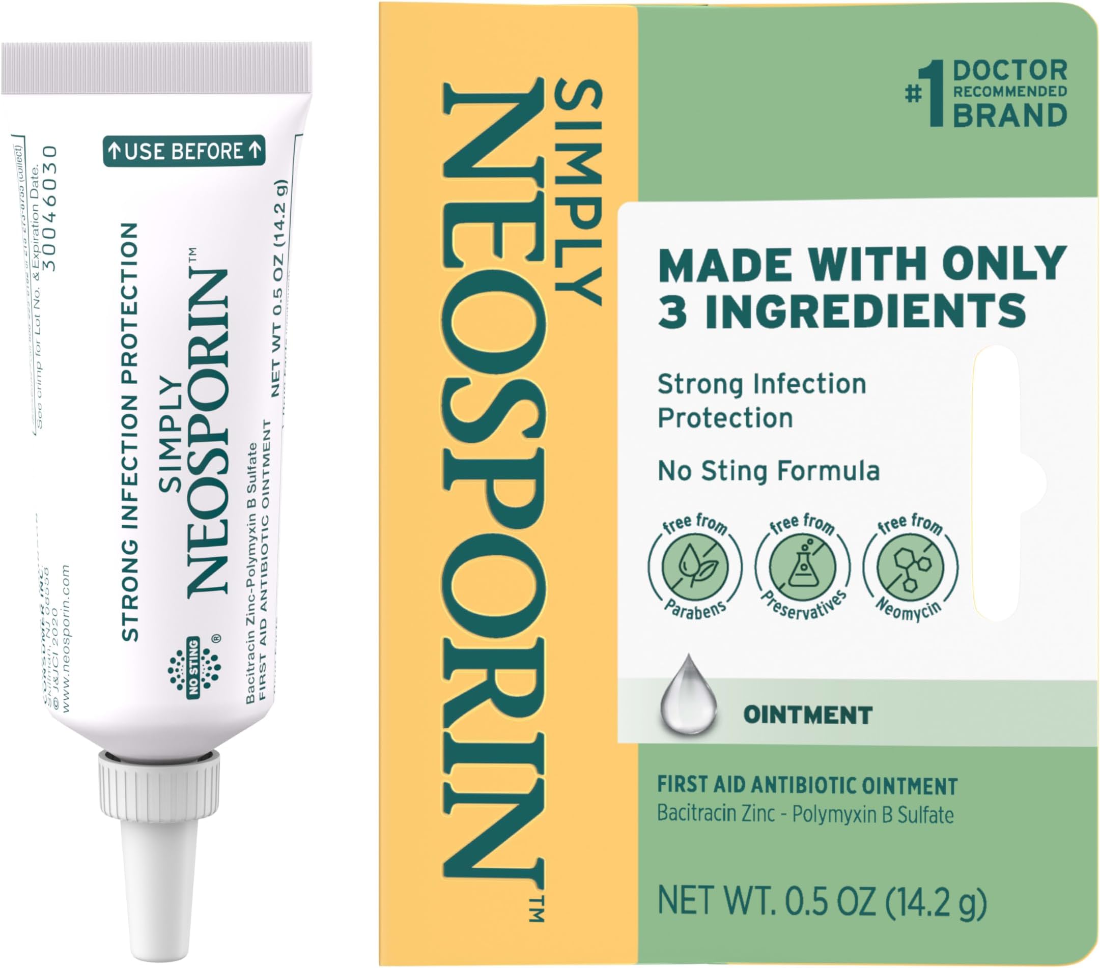 Simply Formula 3-Ingredient First Aid Antibiotic Ointment and Wound Care Treatment with Bacitracin Zinc and Polymyxin B Sulfate, Preservative-, Paraben- and Neomycin-Free, 0.5 oz
