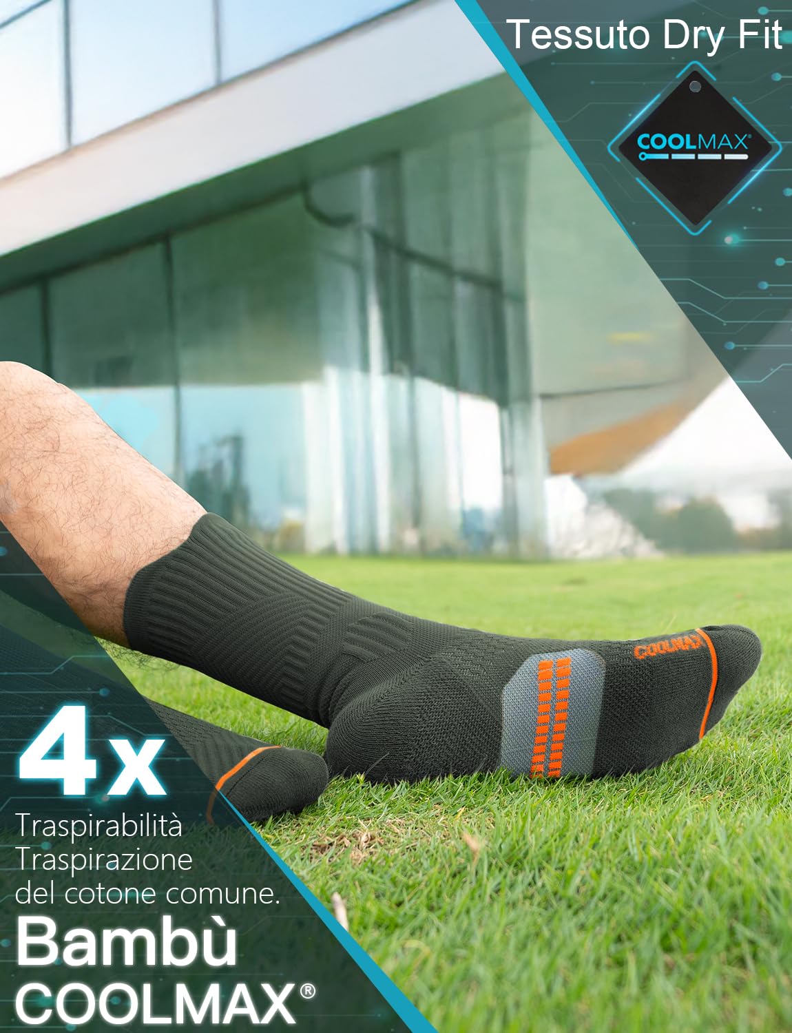 Juclise Bambù Coolmax Compressione Sportivi Calzini Uomo, Anti-vesciche per Allenamento e Trekking​