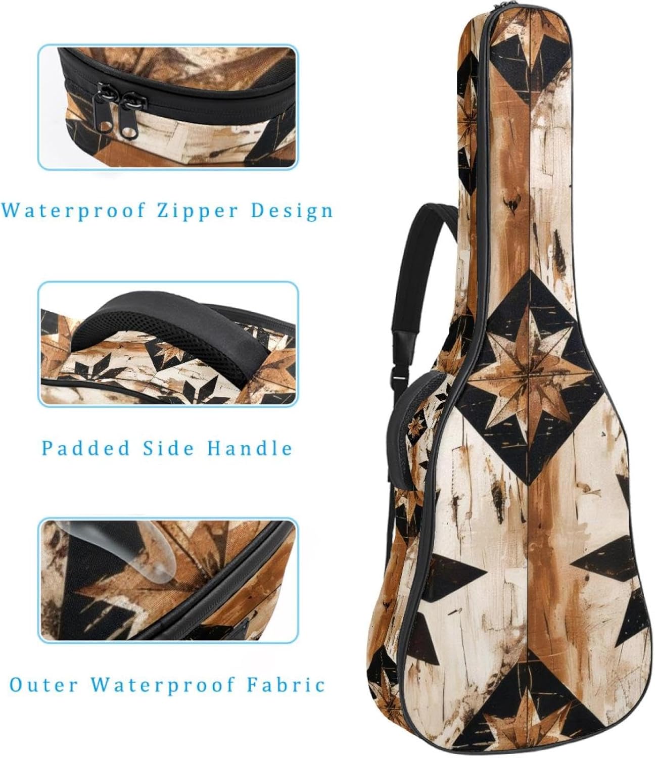 Acoustic Guitar Bag 0.4 Inch Thick Padding Waterproof Guitar Case Gig Bag for 40 41 42 Inch Electric Bass Classical Guitar, Rustic Farmhouse Floral Texture