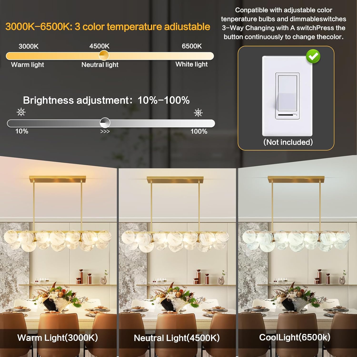 Modern Chandelier - Glass Pendant Light for Dining Room, Living Room, Kitchen Island,Bedroom (A-4 Light 38.2")