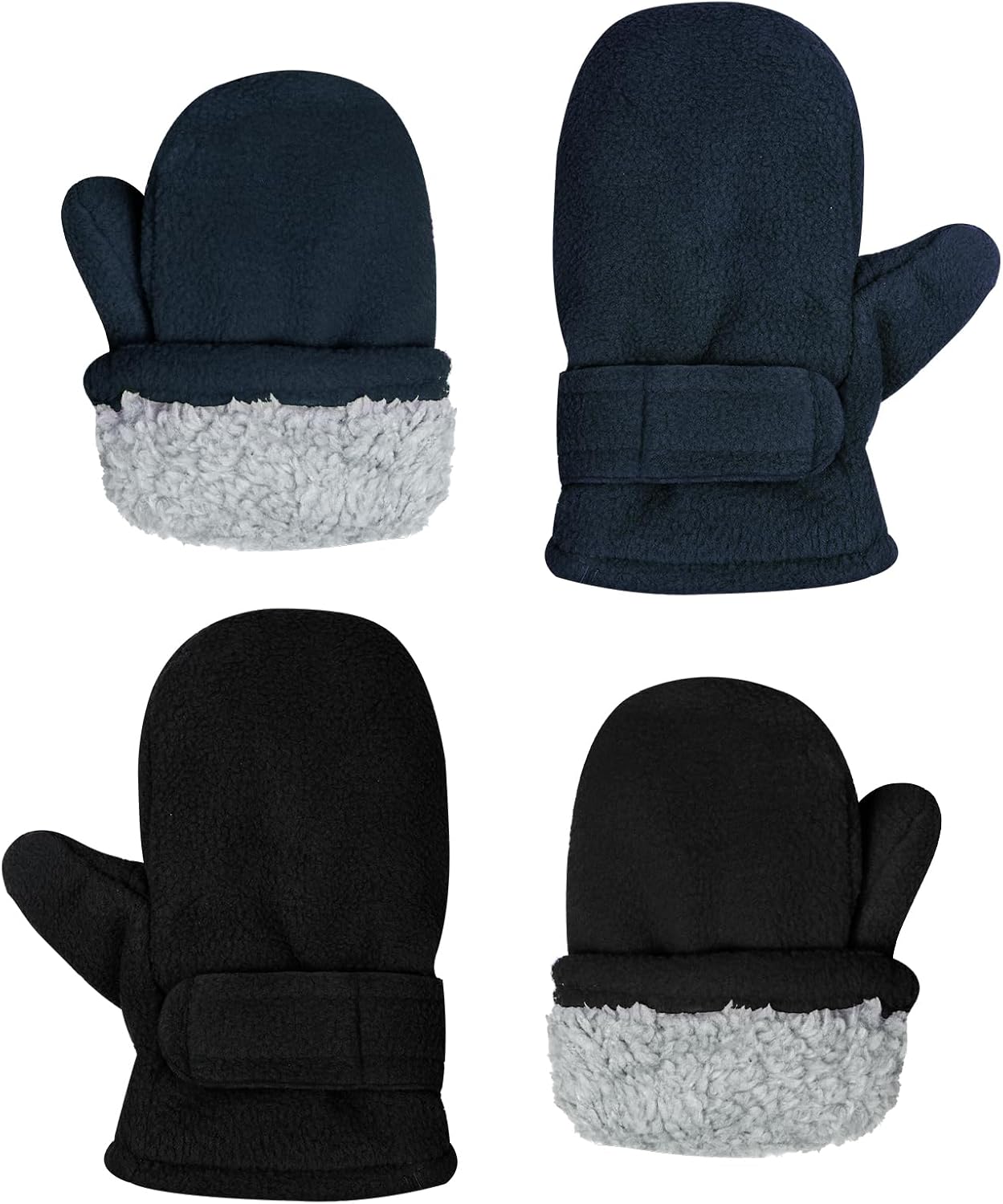 Toddler Winter Mittens Fleece Lined Gloves Unisex Easy-on Warm Gloves for Outdoor Boy Girl Kids, 2 Pairs
