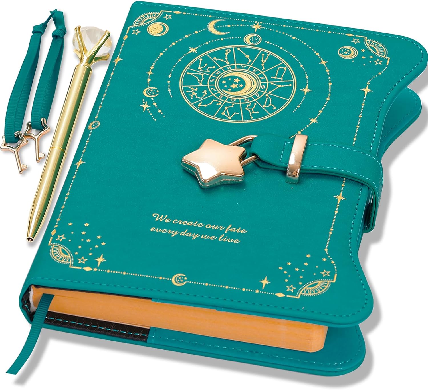 Hoci Poci Diary with Lock and Keys for Girls Gift Ideas, 360 Kraft Pages Journal for Women, B6 Refillable Notebook for Writing with Pen and Bookmark (Turquoise)