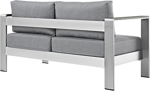 Miniatura 9 de Juego de sofá modular de aluminio Modway, de color plata y beige, para playa, exteriores, patio, juego de 3 unidades, Plateado / azul marino