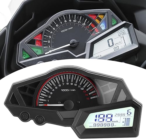 Miniatura 9 de Acouto Velocímetro de motocicleta para 300 6 engranajes LCD motocicleta odómetro tacómetro velocidad medidor de combustible 15000RPM 0.0-123.7 mi/h