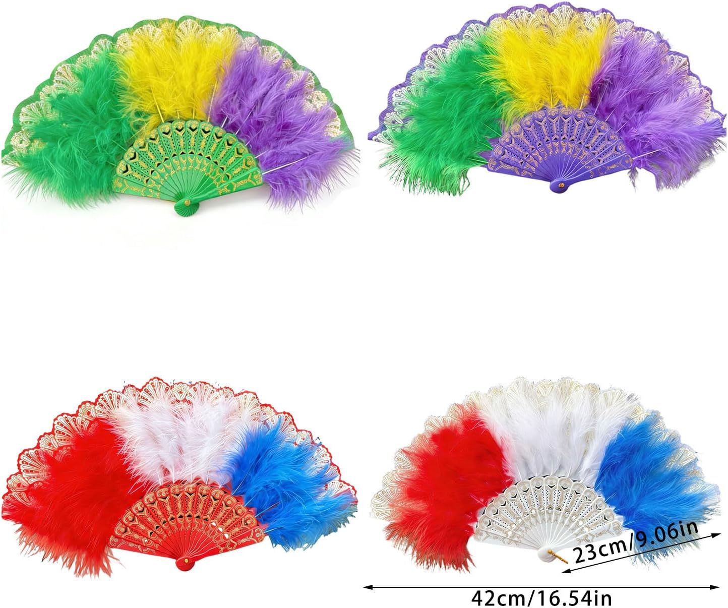 Chinese Styles Hand Held Fan Feathered Fan Retro Folding Fanning Flapper Hand Fanning for Costume Dancing Wedding Decors Flapper