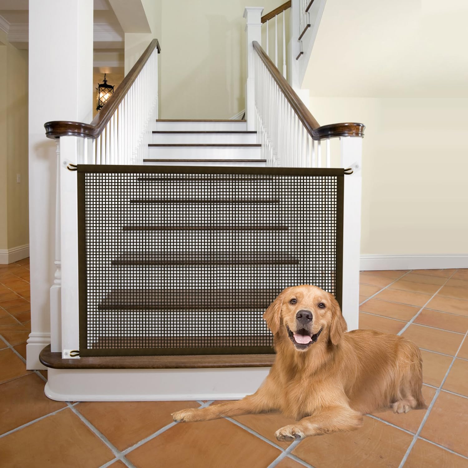 Cupount Baby Gate for Stairs - Dog Gate Indoor Mesh Pet Gates for Doorways (Brown, 30" H x 38" W)