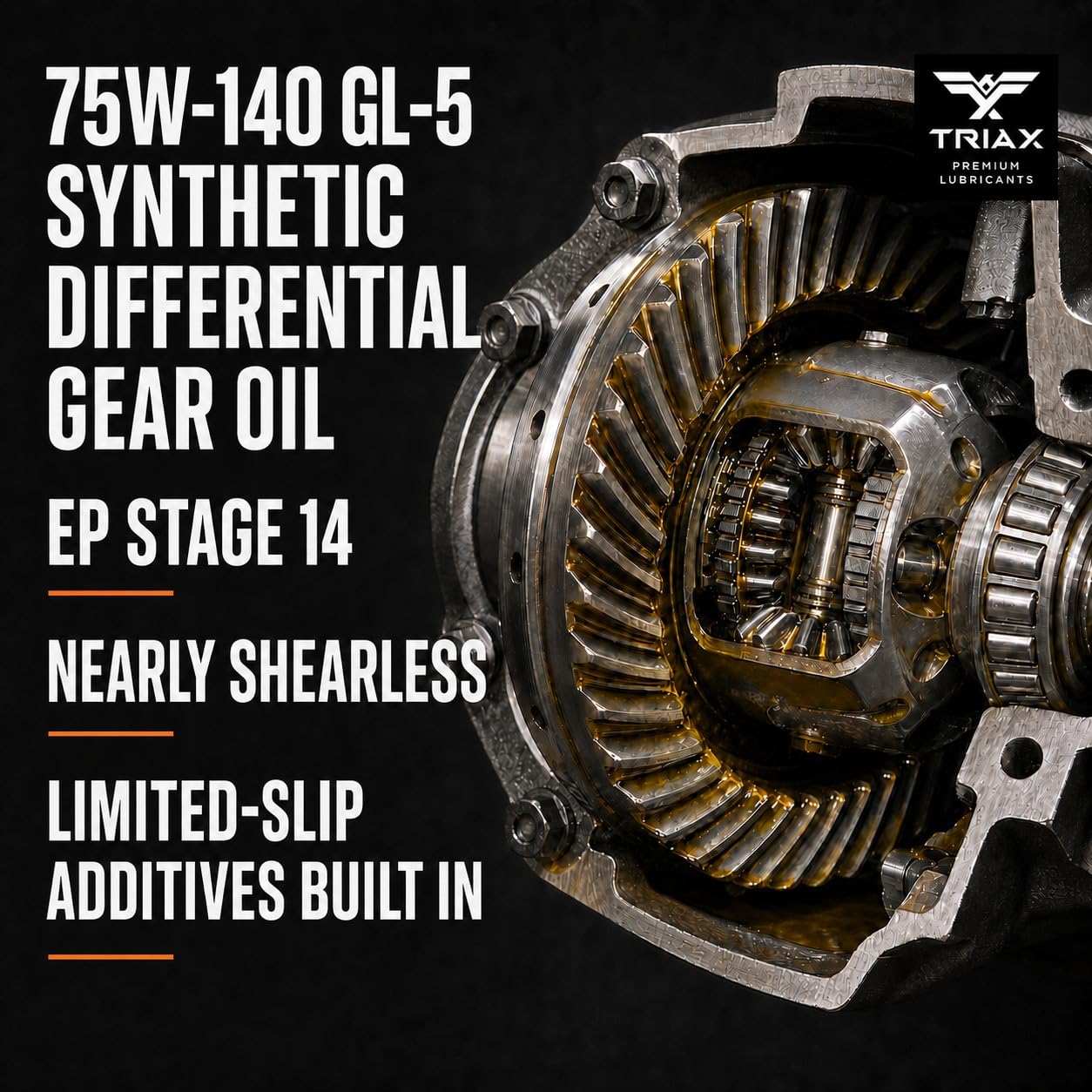 TRIAX Synergy Gear MAX 75W-140 GL-5 Huile Synthétique PAO Longue Durée – Engrenages Hypoïdes, Essieux, Différentiels et Systèmes à Glissement Limité 0.946 L (1 quart)