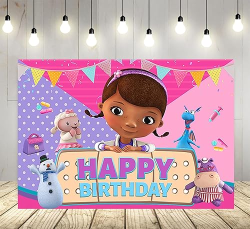 Telón de fondo de niña doctora para suministros de fiesta de cumpleaños, fondos de fotos de Doc McStuffins con tema de cumpleaños para baby shower,