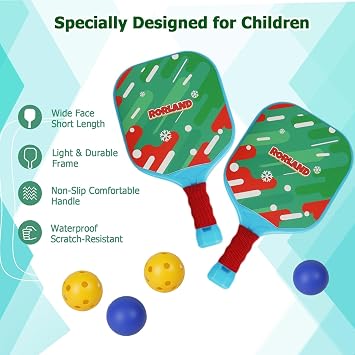 Pickleball Paddle Set of 2, Lightweight Racket for Kids to Adults | Beach Tennis, Pool Bat Ball Set, Family Garden Games, Indoor Outdoor Sport, Gift for Teenagers Juniors Beginners