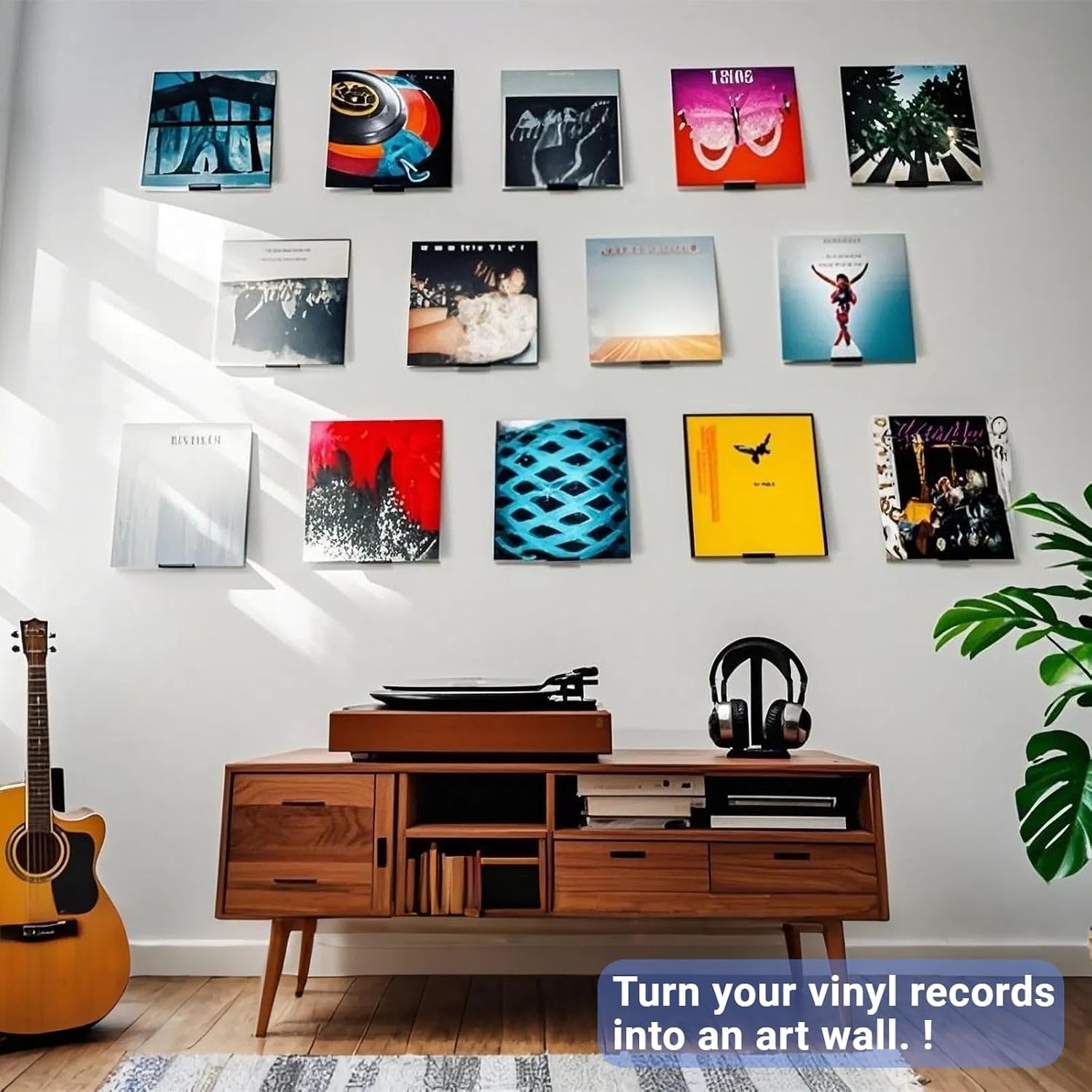 Vinyl Wall Mount 12 Pack, Metal Vinyl Shelf Minimalist Record Display Your Favorite Albums Stylish Record Holder Wall Modern Office Home Decor for Music Lovers Collectors, Industrial Black