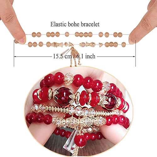 Miniatura 3 de Pugnum Pulsera bohemia para mujer, pulseras elásticas apilables con cuentas, pulseras bohemias hippie multicapa, regalo para mujeres, amigas y niñas