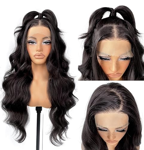 Peluca de encaje frontal sintética HD de 13 x 6 pulgadas, sin pegamento, predepilada, lista para usar, 24 pulgadas de largo, pelucas de encaje