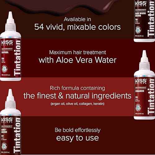 Miniatura 4 de Red by Kiss Tintation - Tinte semipermanente para el cabello, a base de agua de aloe vera, aceite de argán, aceite de oliva, colágeno y queratina,