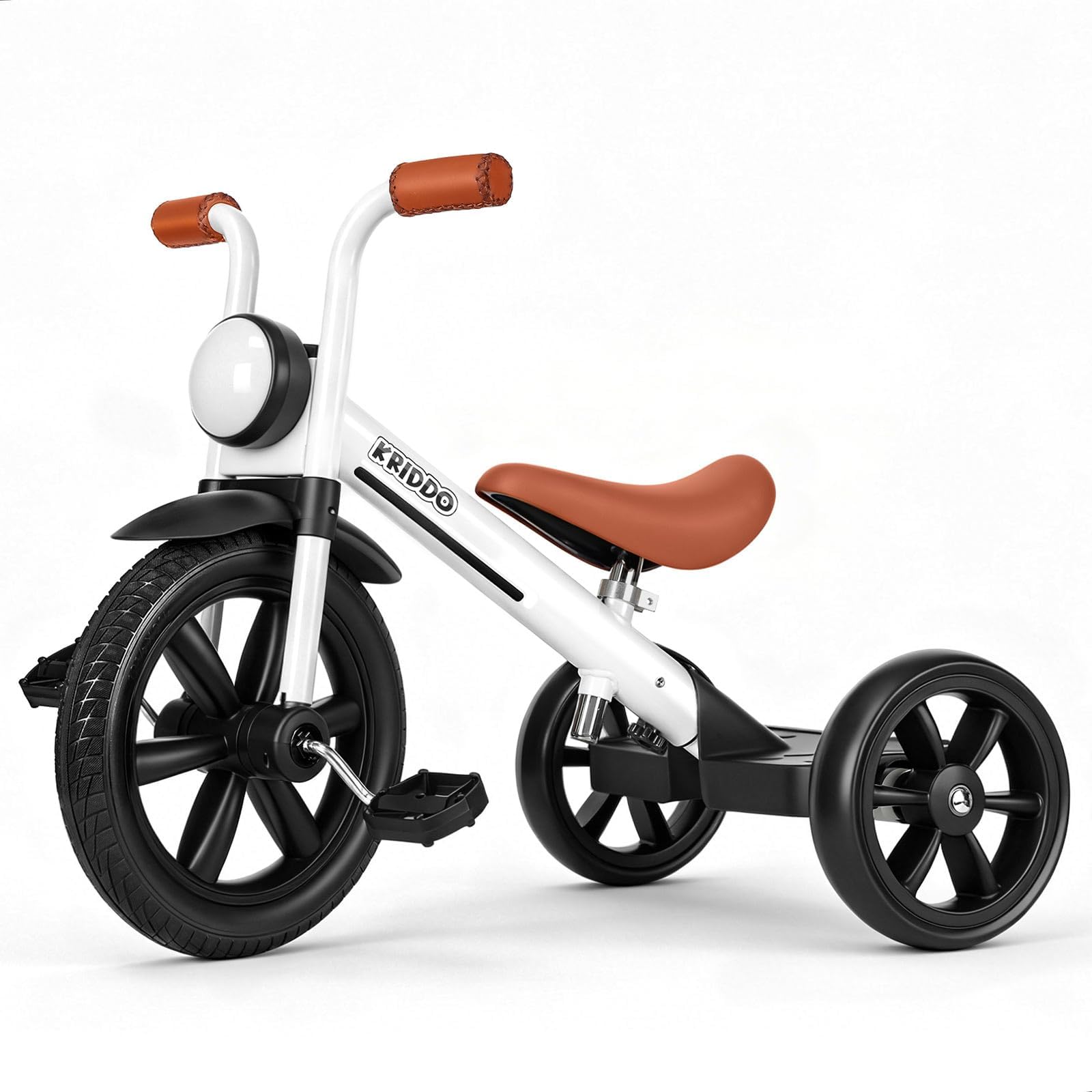 KRIDDO Tricycle for Toddlers 2-5 Years: Rubber Front Wheel, Front Light