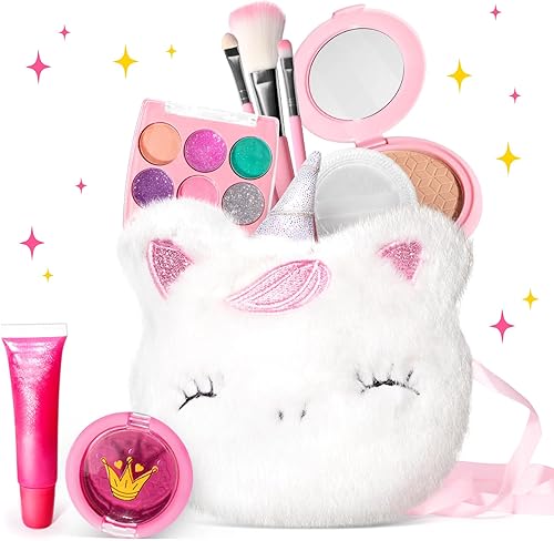 ULOVEME Umicorn - Kit de maquillaje real para niñas pequeñas, juguete de maquillaje real, no tóxico, lavable, regalo para cumpleaños de niñas de 3,