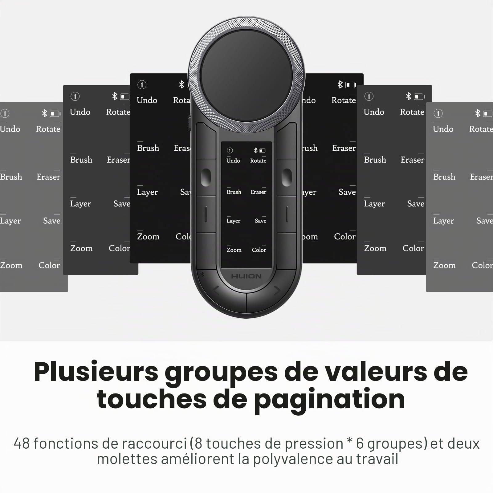 HUION Keydial Remote K40 Clavier Bluetooth programmable, écran OLED avec double cadran, 60 touches personnalisées, clavier macro pour PC, Mac, mobile, clavier de raccourci à une main pour tablette à