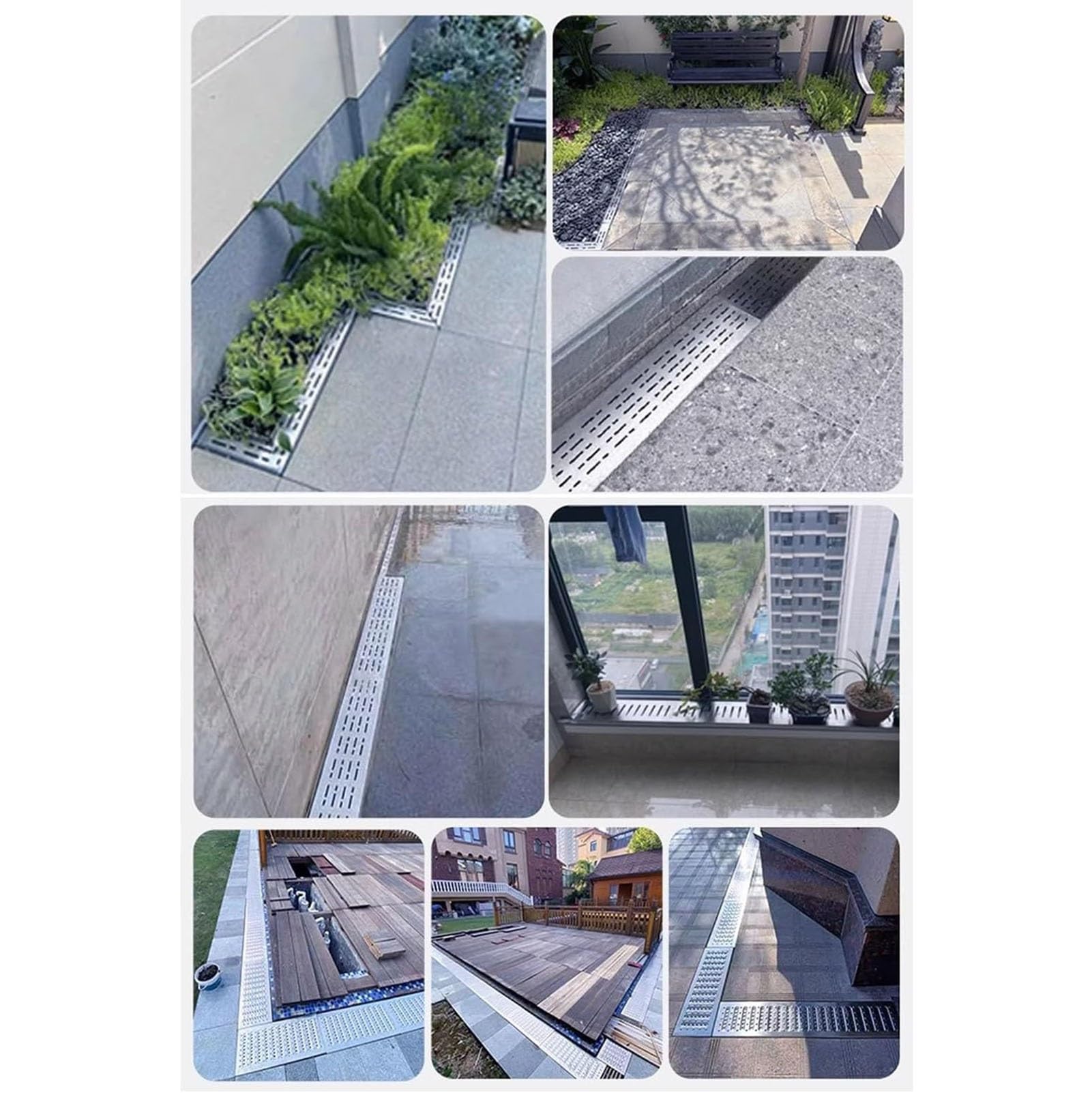 Générique Système de Drainage rectangulaire étroit pour patios extérieurs et plages de Piscine, kit de caniveaux Peu Profonds en Acier Inoxydable 304, idéal pour Les allé