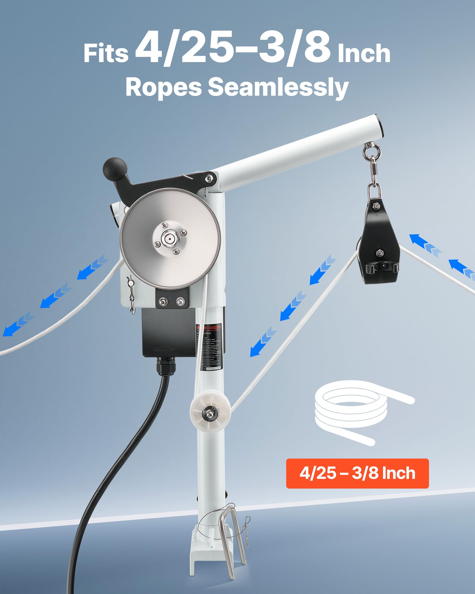 VEVOR Treuil de Pêche Bateau Électrique, 12 V CC 1200 W, Capacité de Levage 90 kg, Vitesse de Ligne 35 m/min, Rotation 360°, Résistant à la Corrosion, pour Levage de Piège à Crabes, Crevettes, Homards
