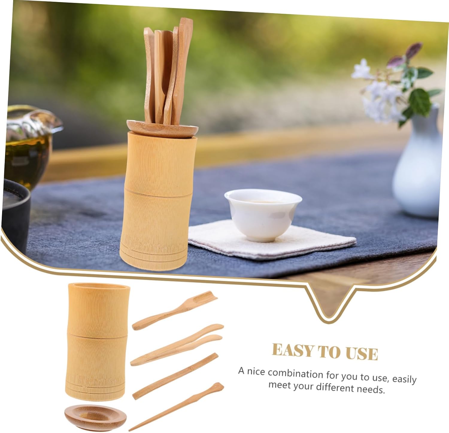 Garneck 6pc Bamboo Tea Ceremony Accessories Set Chinese Tea Spoon Scoop Clip Full Set for Adults Party Supplies