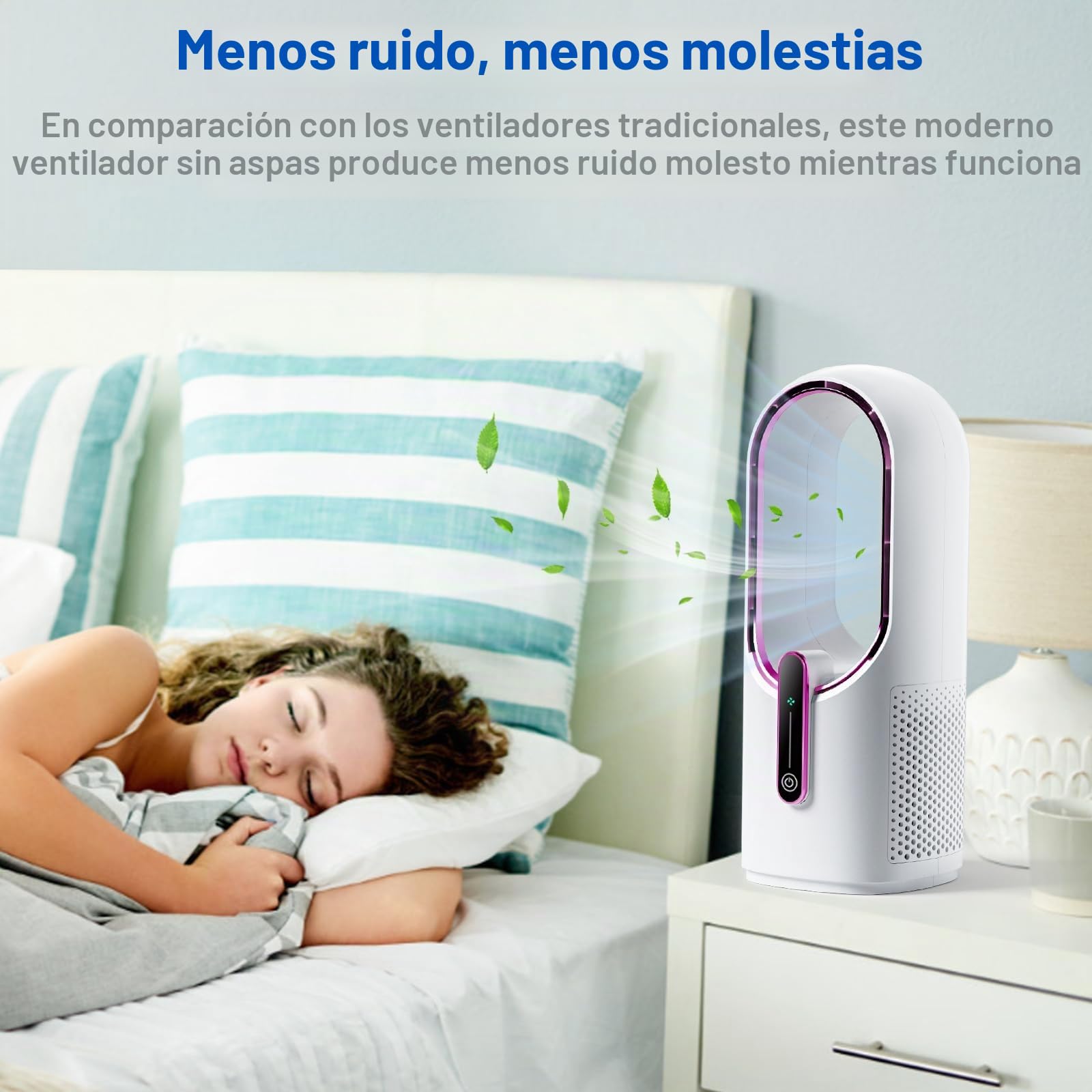KONSIDEN Ventilador de escritorio sin aspas, pequeño ventilador recargable de 11.8 pulgadas, ventilador de oficina silencioso, 3 velocidades, control táctil, fácil de limpiar, ventilador de escritorio
