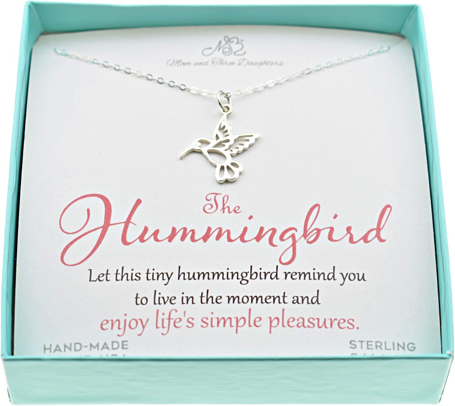 MOM & THREE DAUGHTERS Hummingbird Sterling Silver Necklace | 18" Cable Chain | Inspirational Gift | Jewelry for Bird Enthusiasts |