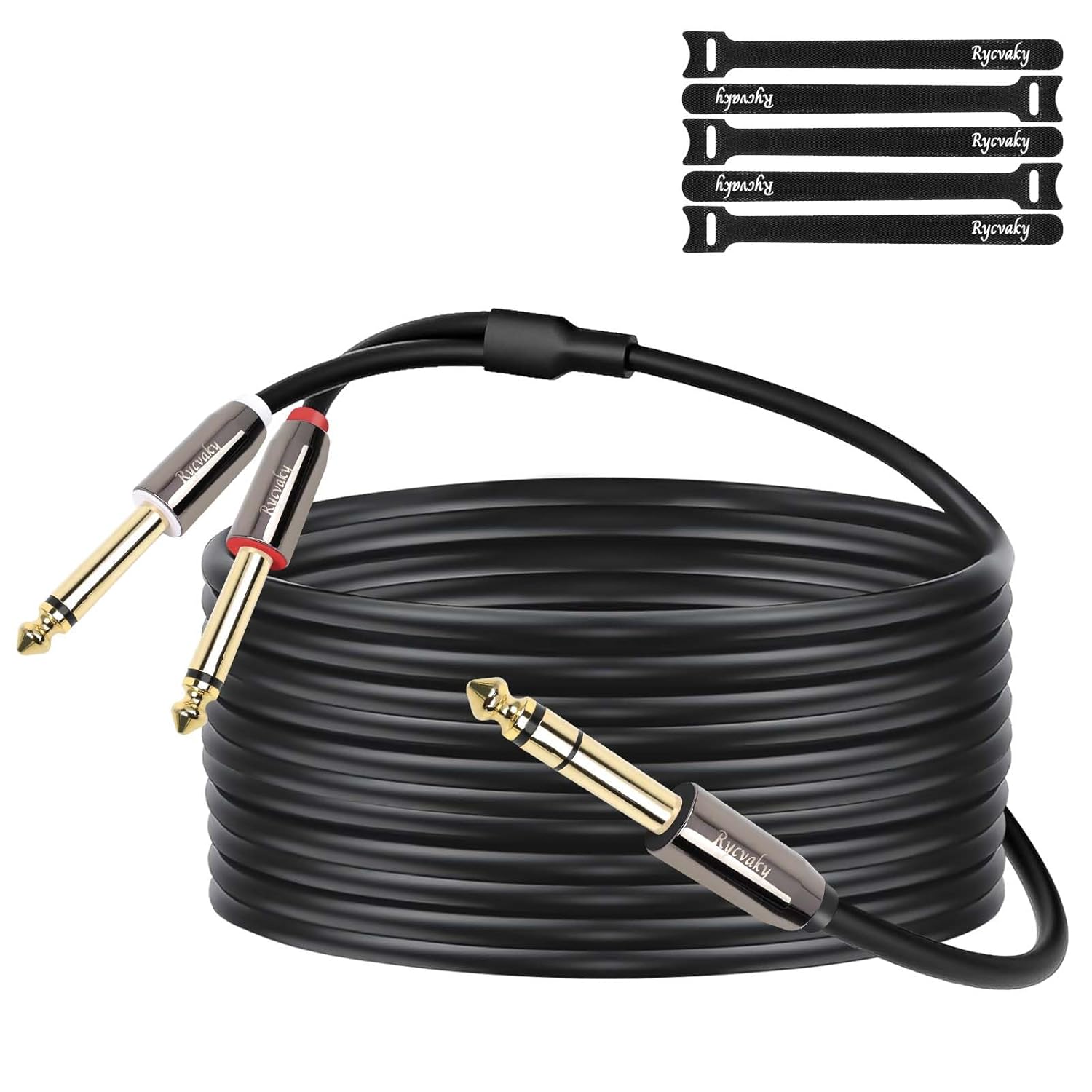 1/8 to Dual 1/4 Male Audio Y Cable,Right Angle 3.5mm TRS to 2 x 6.35mm TS Mono Y Splitter Stereo Cable, Oxygen-Free Copper, for Recording, Mixer, Speaker, Electric Guitar,100ft, 1 Pack
