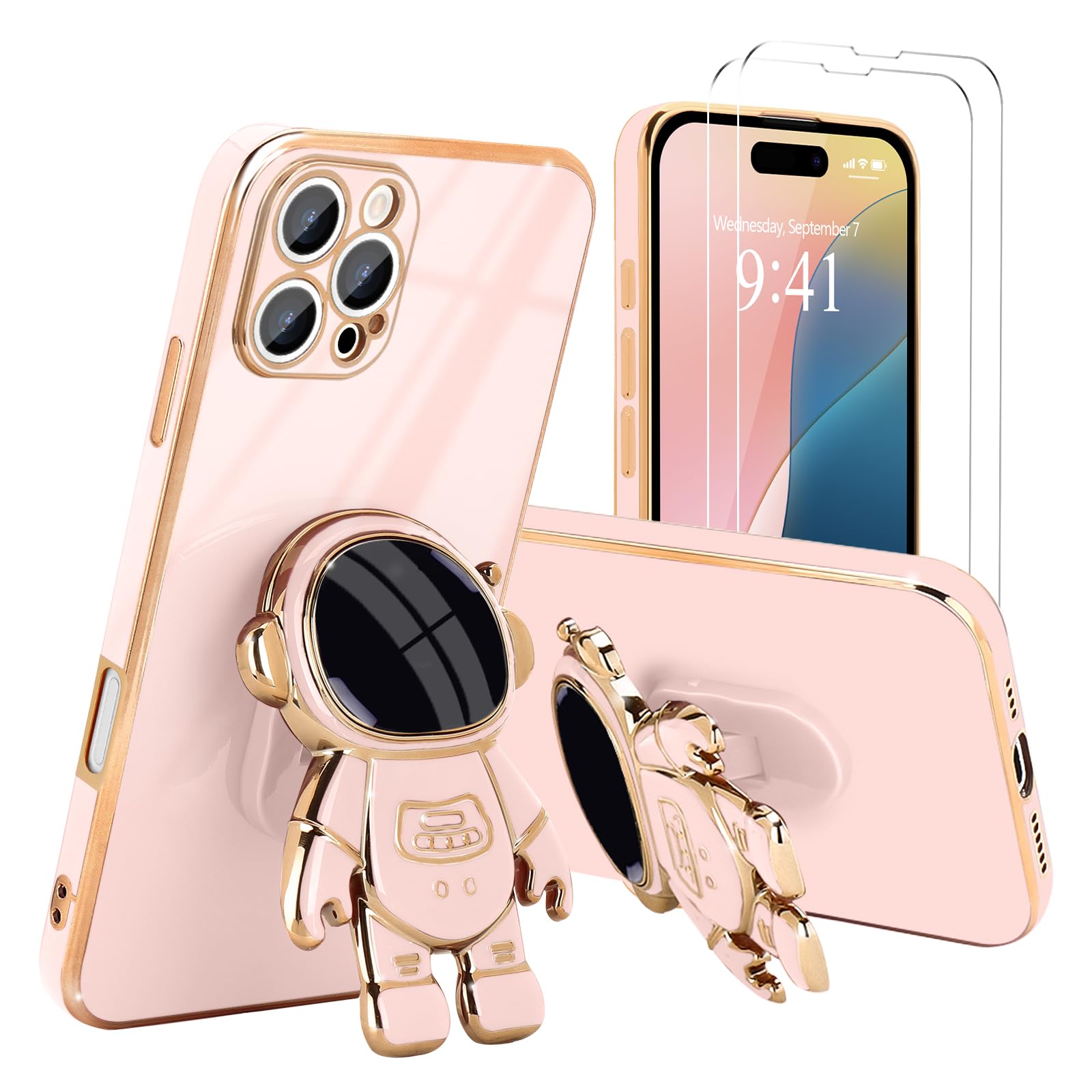 Pepmune for iPhone 16 Pro Max Case, Cute 3D Astronaut Stand with [2 Screen Protector] [Camera Protection] Kickstand Shockproof Silicone Soft Back