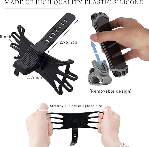 Miniatura 2 de Soporte de teléfono para bicicleta, rotación de 360, soporte de teléfono móvil de bicicleta ajustable con correa ajustable, soporte de silicona