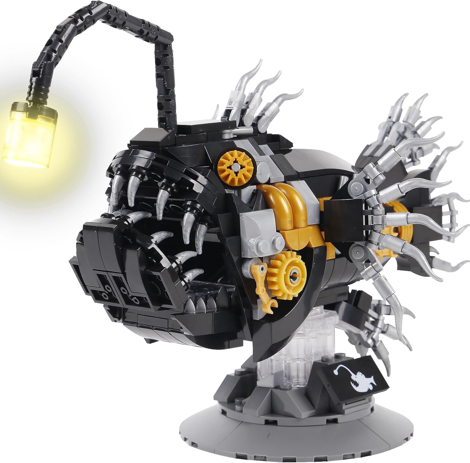 Mechanical Lantern Fish Building Blocks Set with led Lights Compatible with lego Size,Unique Ocean Animal Terrifying Lantern Fishes Decoration Collection Toy,Ideas Display and STEM Toy Gift for 6+