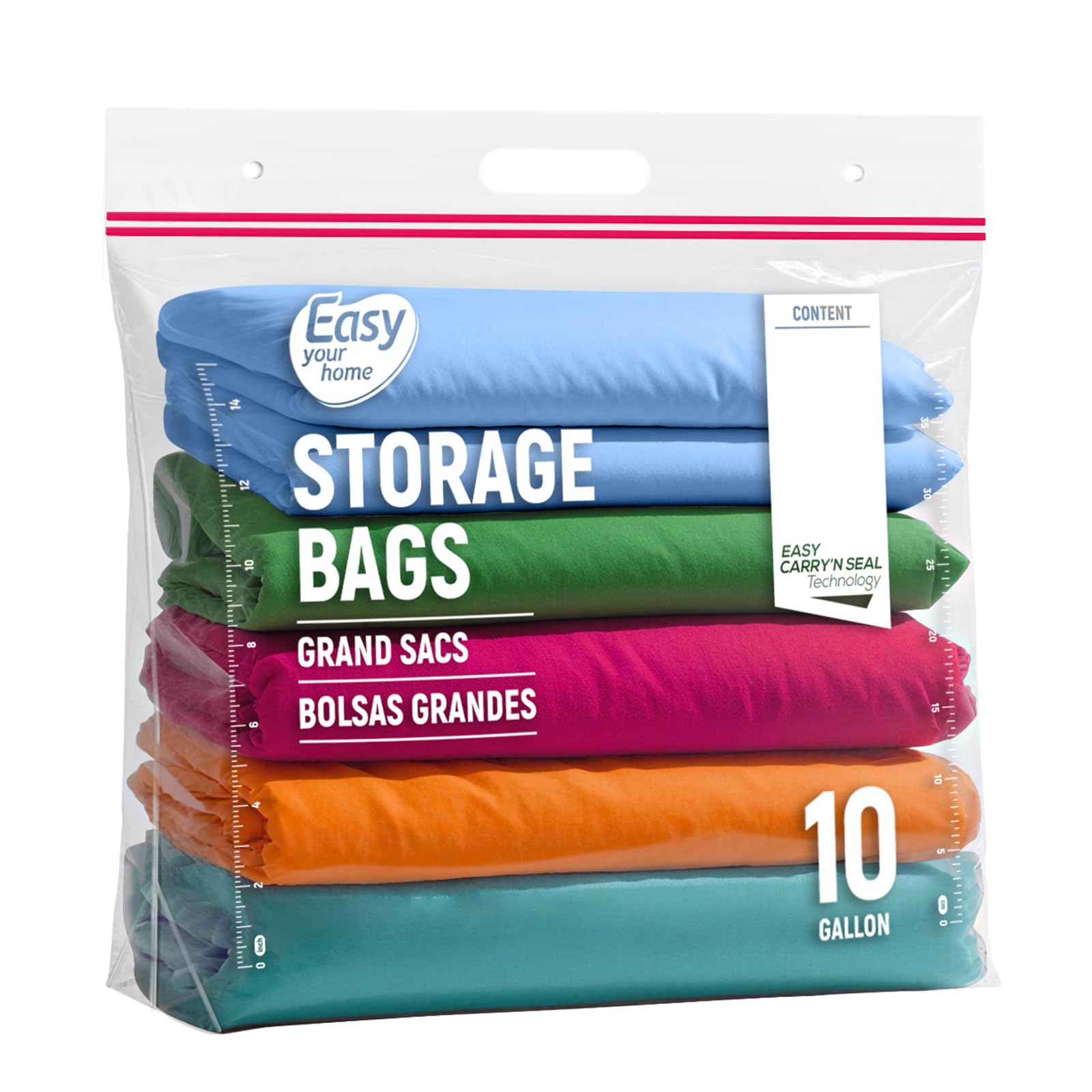 10 Gallon Jumbo Zip Lock Plastic Bags with Handle and bottom 24"x20.5"+7",XL Size Reusable Storage Bag with Double Zipper for Clothing,Travel,Moving,Beach,BPA-Free,3.15-Mil Thick