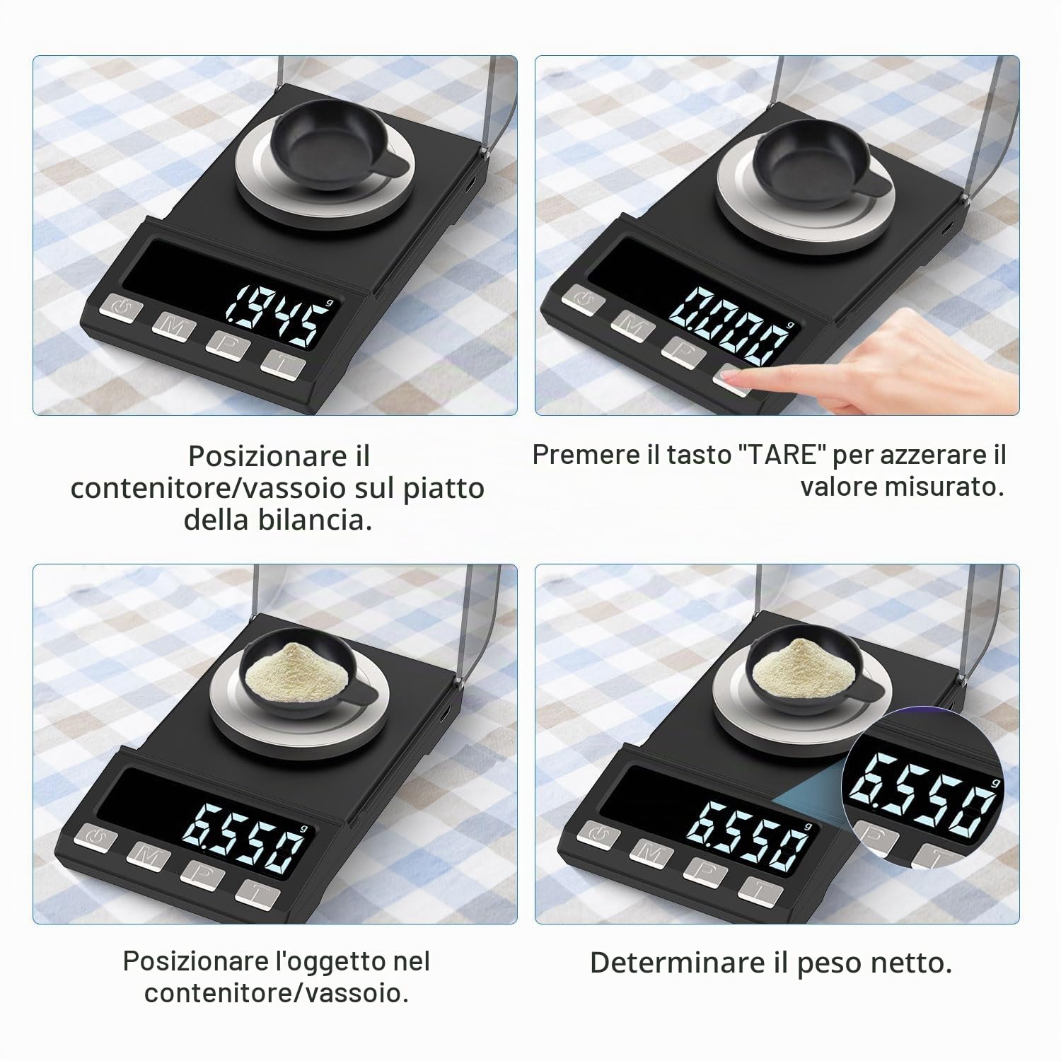 Ricaricabile tramite USB 100 g/0.001 g Bilancia di precisione Milligrammi Bilancia da tasca Bilance di gioielli, Bilancia da cucina Apply to Weighing La Polvere,Gioielli, Oro Tasca con peso di