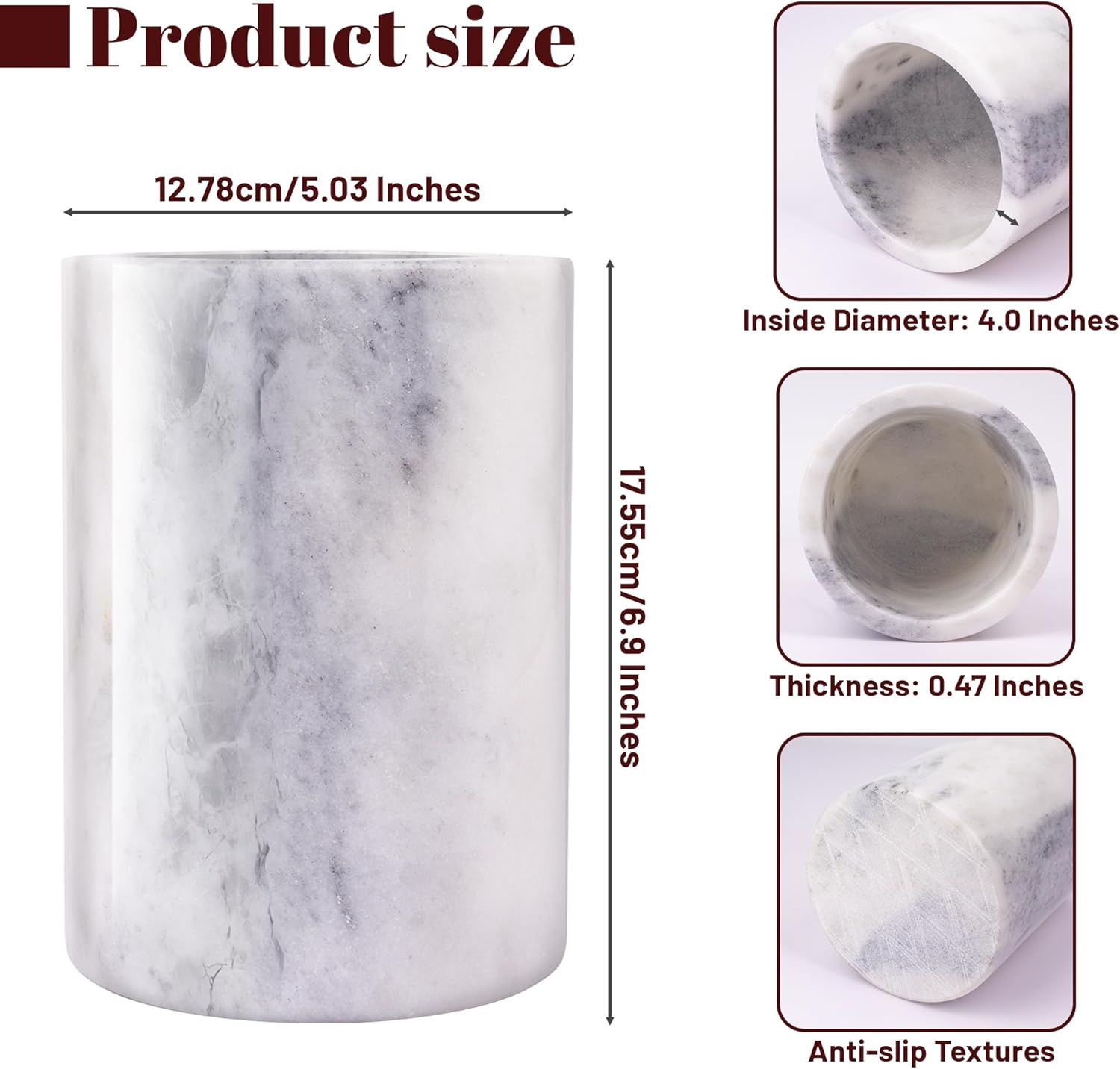 Marble Wine Bottle Chiller, Outdoor Wine Cooler Bucket, Marble Wine and Champagne Chiller for Any 750ml Bottle, Keeps Wine and Drinks Cold, Ideal Gift for Wine Lovers - Image 3