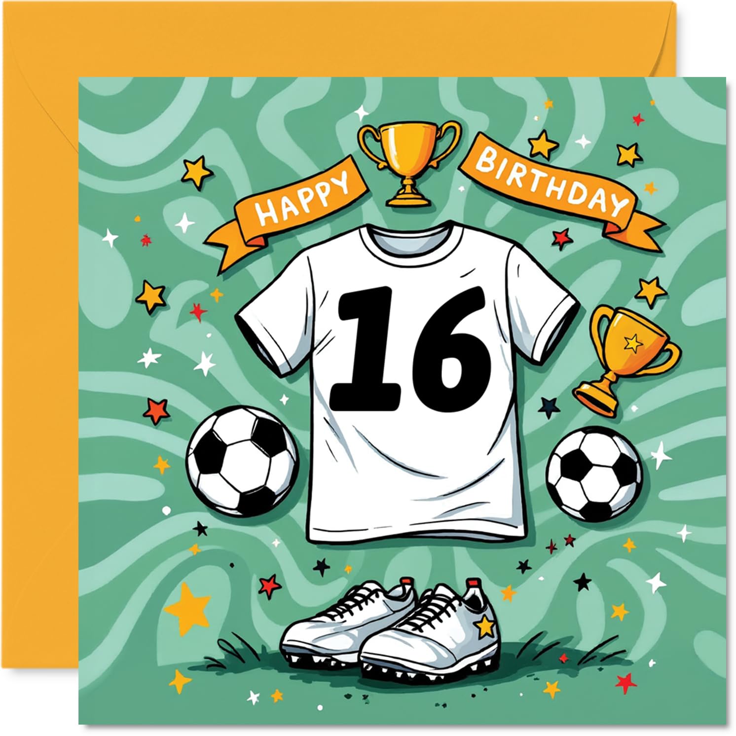 16th Birthday Cards for Girls Boys - Football Shirt - Happy Birthday Card for 16 Year Old Girl Boy Cousin Daughter Grandson Son, 145mm Bday Greeting Cards