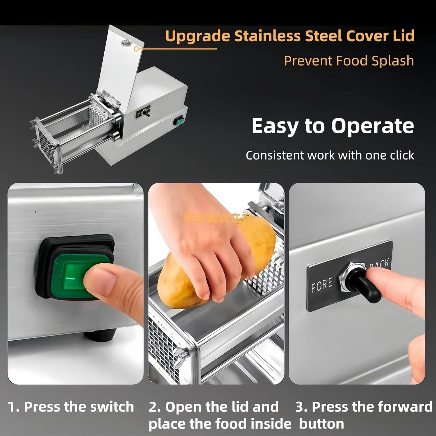 Electric French Fry Cutter with 4 Stainless Steel Blades for Home and Commercial Use